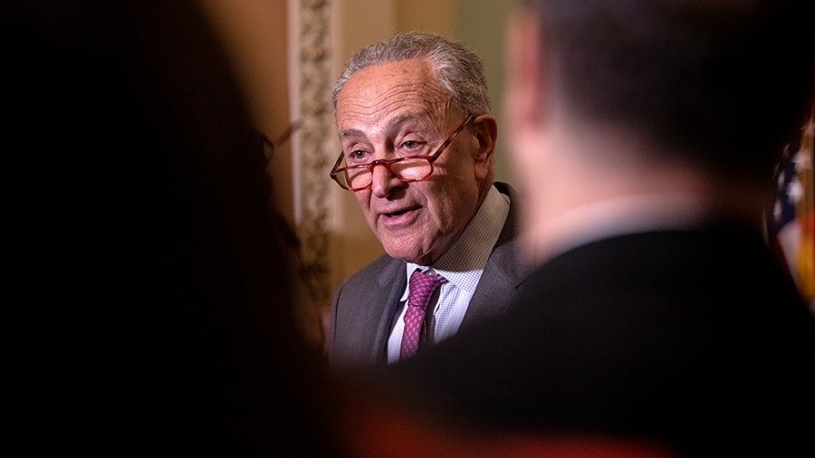 Majority Leader Charles Schumer (D-N.Y.) addresses reporters during a press conference held following the weekly Democratic luncheon on Capitol Hill in Washington, D.C., on Tuesday, May 24, 2022.