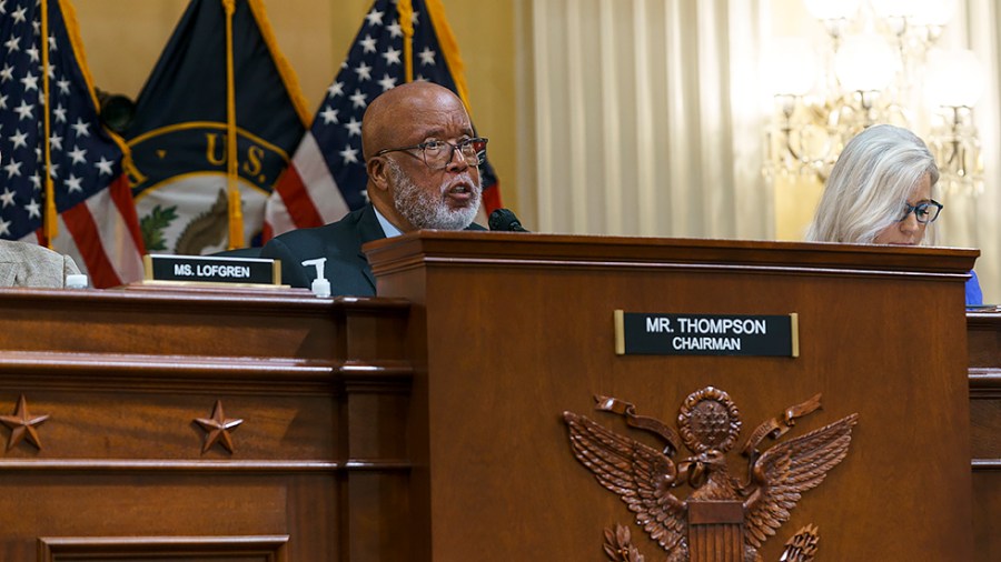 Rep. Bennie Thompson (D-Miss.) is seen during a Jan. 6 House Select Committee hearing to show unseen video footage and taped depositions after a year-long investigation on Thursday, June 9, 2022.