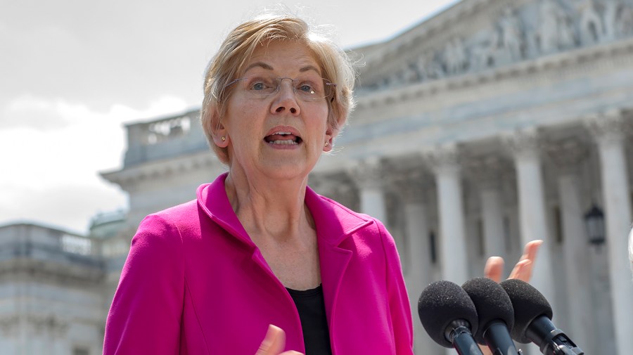 Sen. Elizabeth Warren (D-Mass.) and Patty Murray (D-Wash.) discuss abortion rights at a press conference outside the Capitol on Wednesday, June 15 2022.