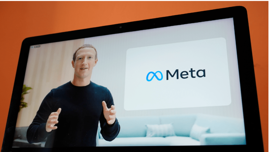 FILE - Seen on the screen of a device in Sausalito, Calif., Facebook CEO Mark Zuckerberg announces their new name, Meta, during a virtual event on Thursday, Oct. 28, 2021.