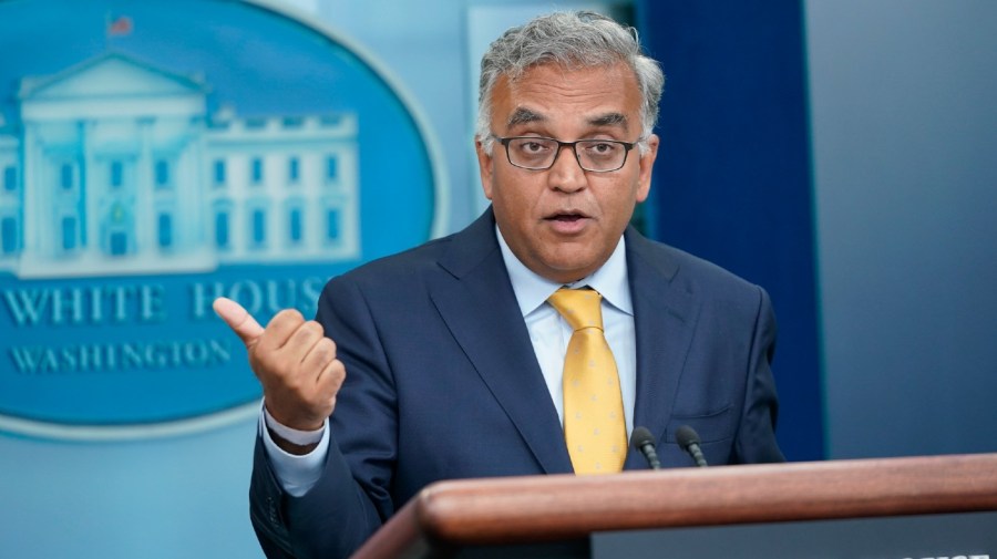 White House COVID-19 Response Coordinator Ashish Jha speaks during the daily briefing at the White House in Washington