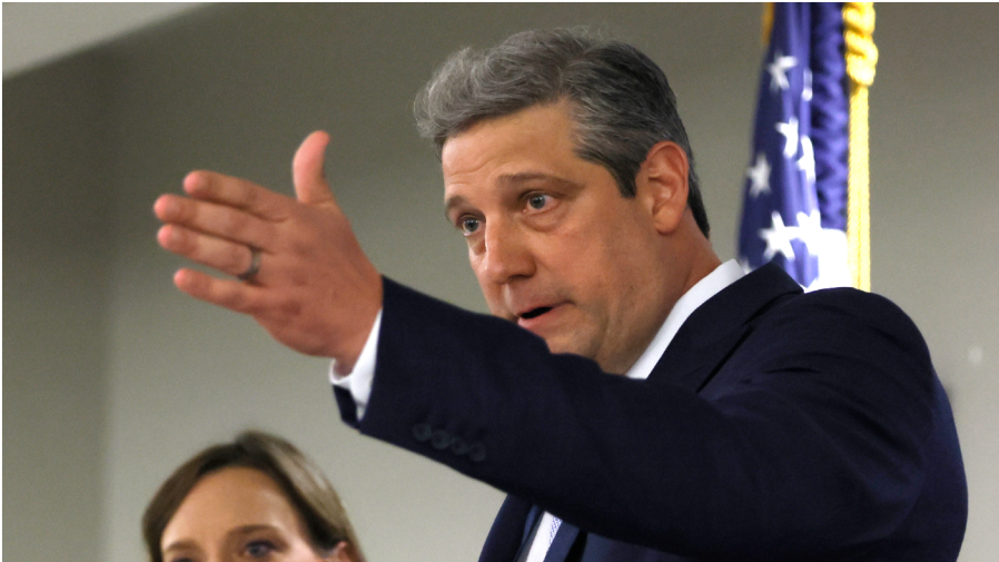 Rep. Tim Ryan, D-Ohio, running for an open U.S. Senate seat in Ohio, speaks to supporters after the polls closed on primary election day Tuesday, May 3, 2022, in Columbus, Ohio. (AP Photo/Jay LaPrete)