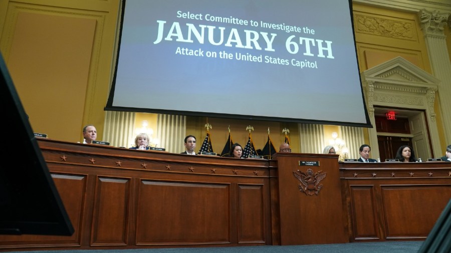 Members investigating the Jan. 6 2021 attack on the Capitol gather for a hearing on July 12, 2022.