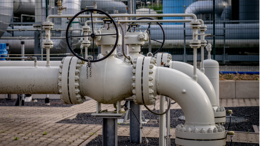 Pipes of the gas storage plant Reckrod are pictured near Eiterfeld, central Germany, Thursday, July 14, 2022, after the Nord Stream 1 pipeline was shut down due to maintenance.