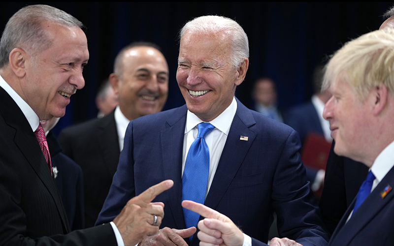 NATO leaders talk during a roundtable meeting