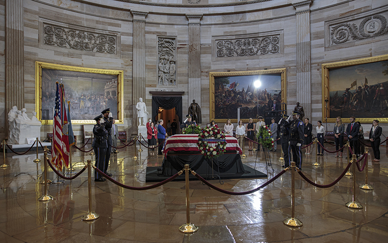 Members of the public pay their respects to Woodrow “Woody” Williams