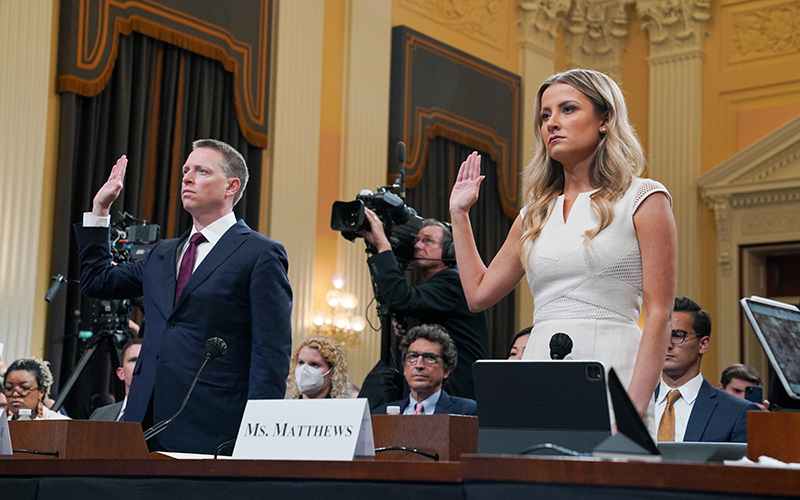 Two witnesses are sworn in during a House Jan. 6 committee hearing