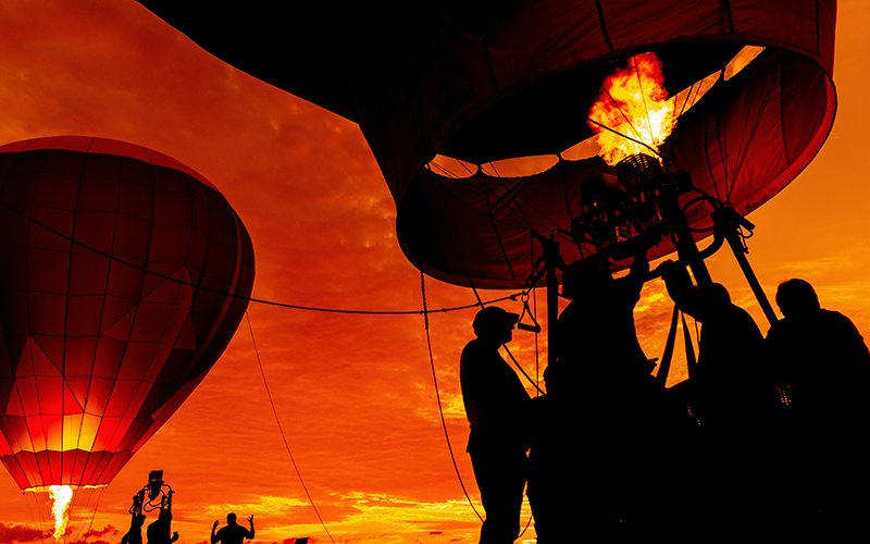 Crews inflate hot air balloons