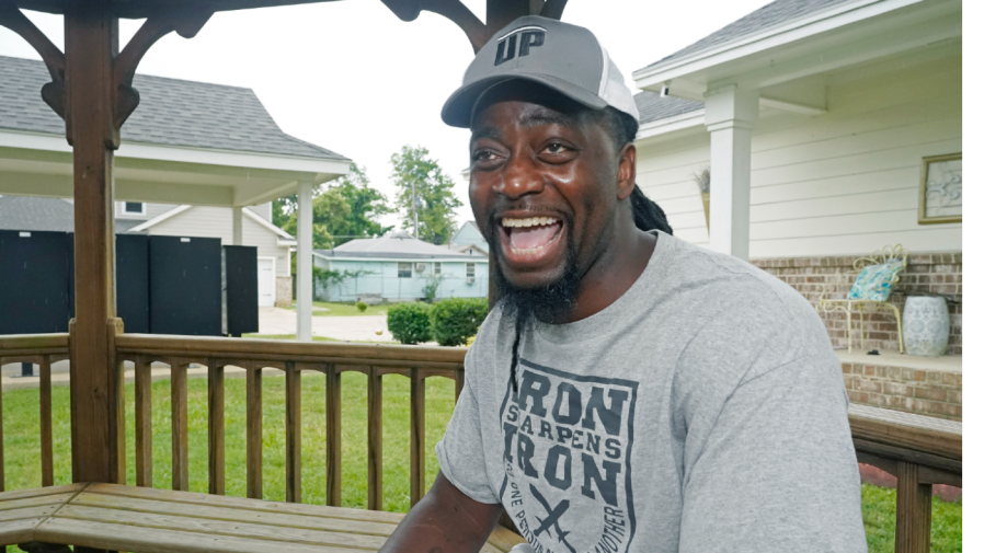 Former inmate, Antonio McGowan, expresses his joy at the possibilities for a bright future, Wednesday, June 29, 2022, in Jackson, Miss.