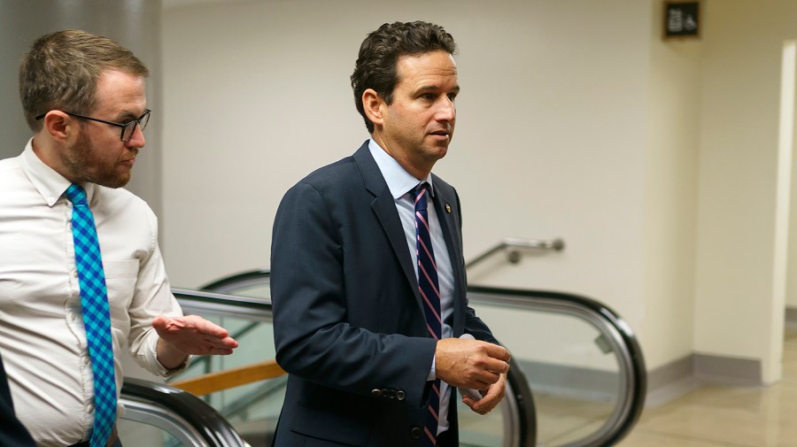 Sen. Brian Schatz (D-Hawaii) arrives to the Capitol for procedural votes regarding the nomination of Federal Reserve Board Member nominee Michael Barr on Wednesday, July 13, 2022.