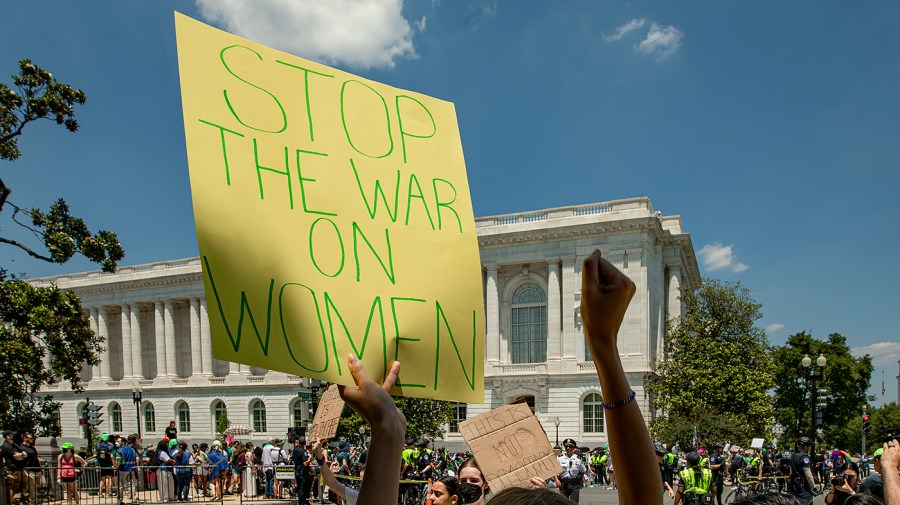 Protestors demonstrate at a pro-abortion rights protest organized by Planned Parenthood Action in Washington, D.C., on Thursday, June 30, 2022.