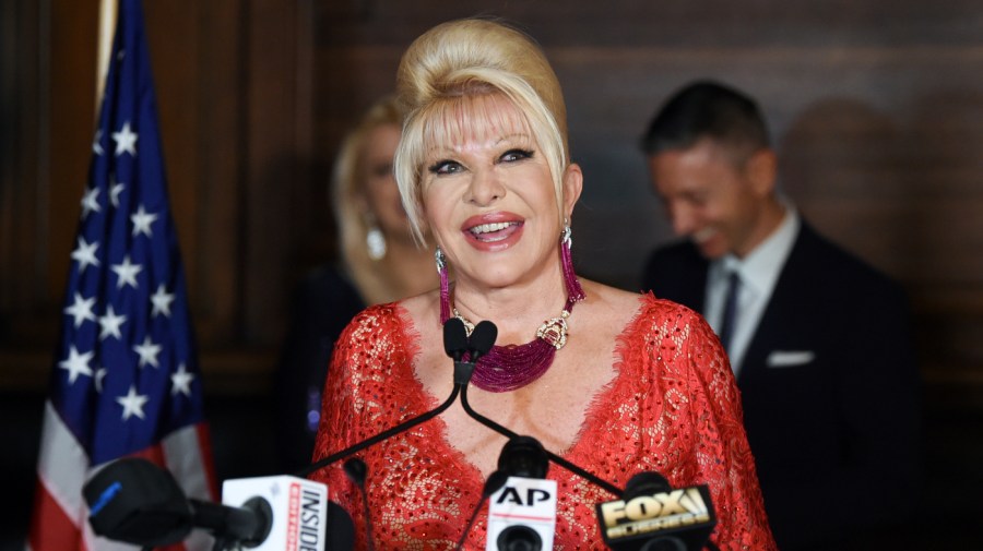 Ivana Trump announces her "Italiano Diet" to stay healthy and fight obesity at the Plaza Hotel in New York in 2018.