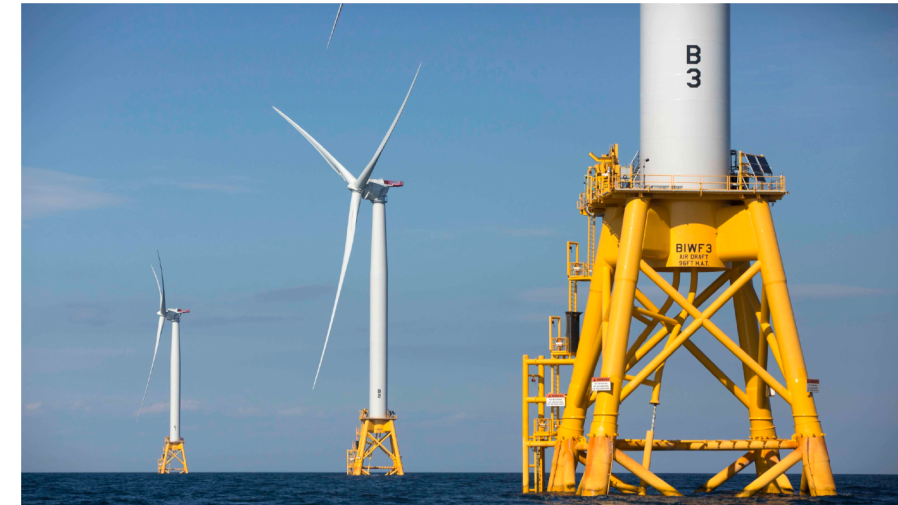 FILE - Offshore wind turbines stand near Block Island, R.I. on Aug. 15, 2016.