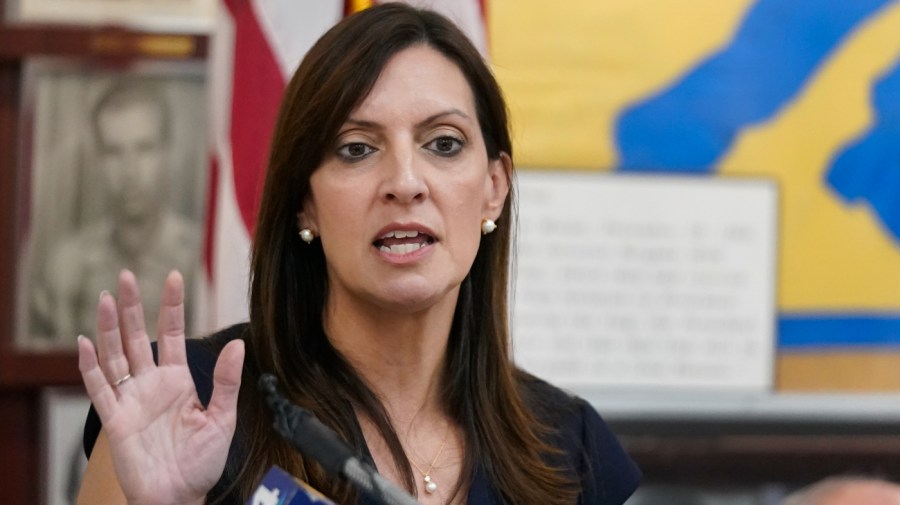 Florida Lt. Gov. Jeanette Núñez speaks at a news conference alongside Cuban exiles