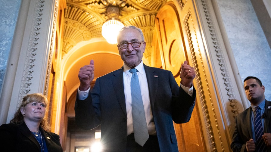 Majority Leader Charles Schumer (D-N.Y.) gives the thumbs up