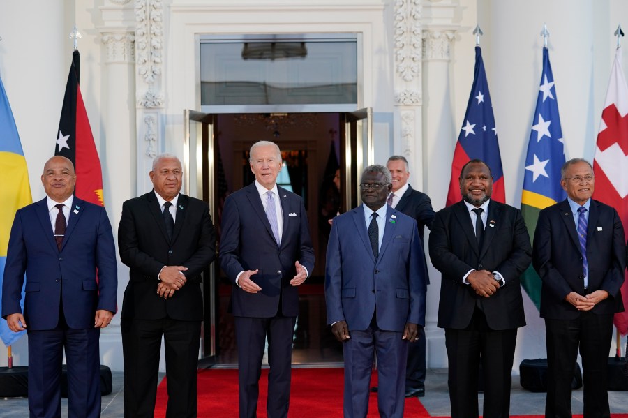 Joe Biden, Louis Mapou, Siaosi Sovaleni, Surangel Whipps Jr., Kausea Natano, David Panuelo, Josaia Voreqe Bainimarama, Manasseh Sogavare, James Marape, David Kabua, Fiame Naomi Mata'afa, Edouard Fritch, Mark Brown