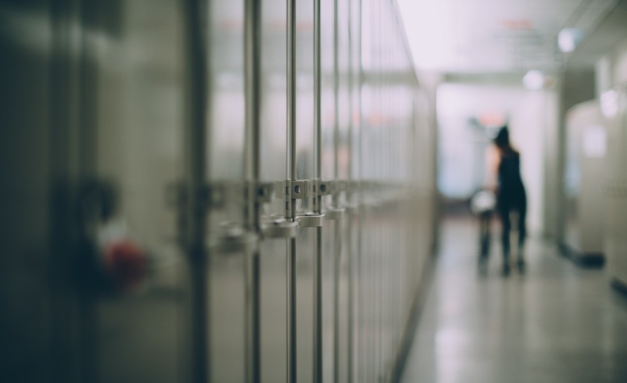 Blurry photo of school hallway.