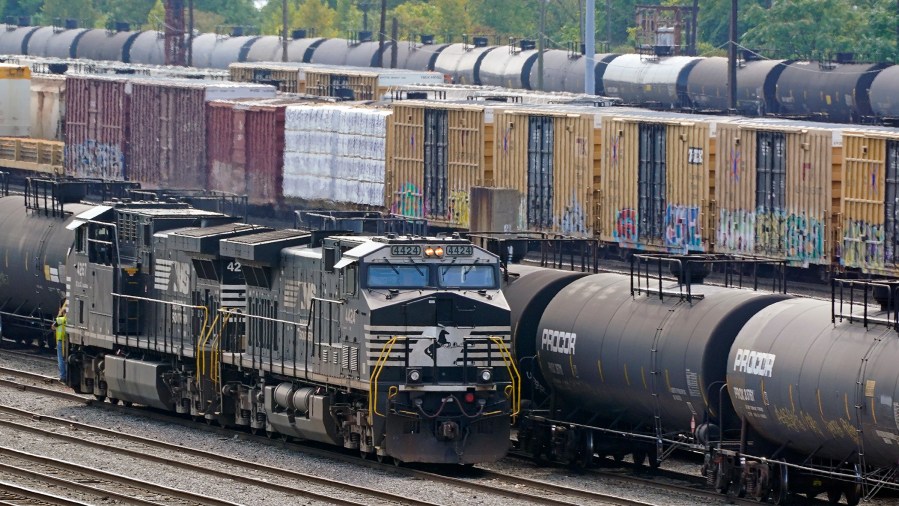 Norfolk Southern locomotives work in the Conway Terminal