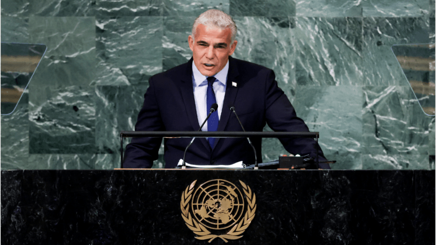 Israel's Prime Minister Yair Lapid addresses the 77th session of the United Nations General Assembly, Thursday, Sept. 22, 2022, at U.N. headquarters.