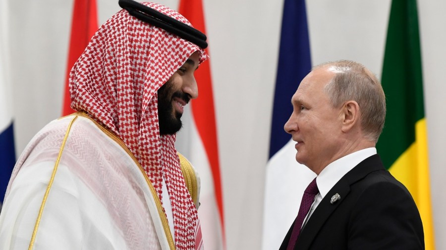 Saudi Arabia's Crown Prince Mohammed bin Salman, named in late September 2022 as the kingdom's prime minister, talks with Russian President Vladimir Putin.