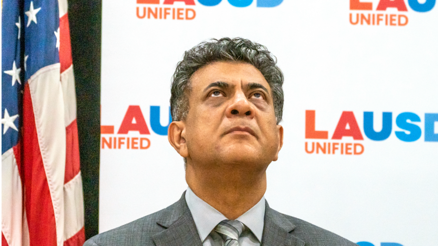 Soheil Katal, Chief Information Officer Los Angeles Unified School District, the nation's second-largest school district, looks up during a news conference in Los Angeles Tuesday, Sept. 6, 2022, about an external cyberattack on the LAUSD information systems during the Labor Day weekend.