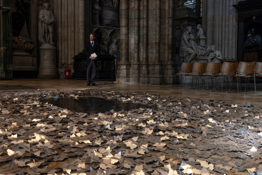 An installation ahead of a 'Trees For Life' COVID-19 memorial service