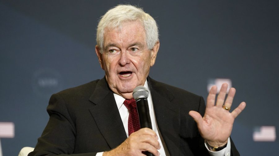 Former Speaker Newt Gingrich (R-Ga.) speaks at an America First Policy Institute agenda summit in Washington, July 26, 2022.