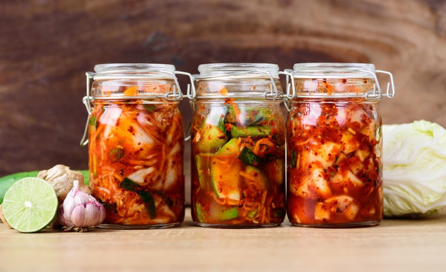 Kimchi in jars.