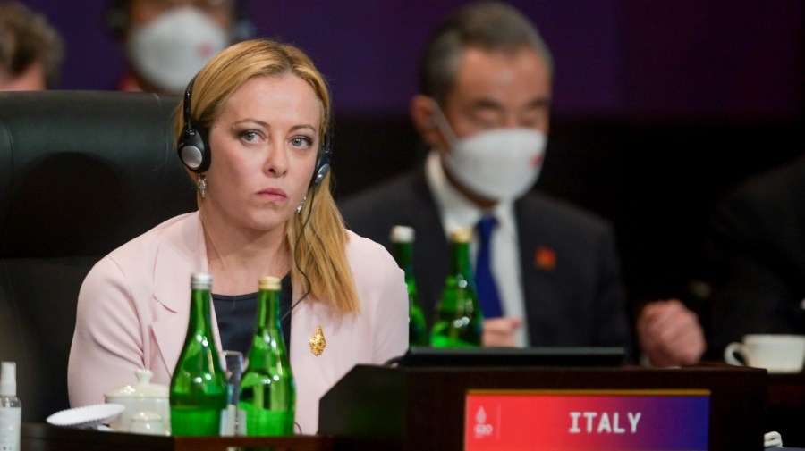 Italy's Prime Minister Giorgia Meloni attends a working session on energy and food security during the G20 Summit in Nusa Dua, Bali, Indonesia, Tuesday Nov. 15, 2022.