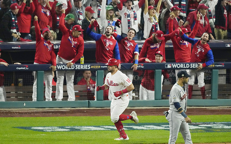 Philadelphia Phillies outfielder Kyle Schwarber runs the bases