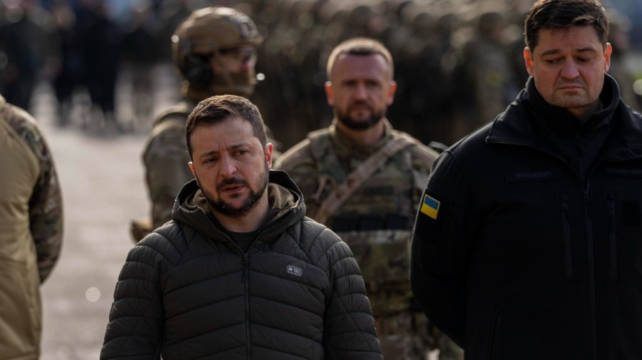 File - Ukrainian President Volodymyr Zelensky gives a speech to the media in Kherson, southern Ukraine, Monday, Nov. 14, 2022.