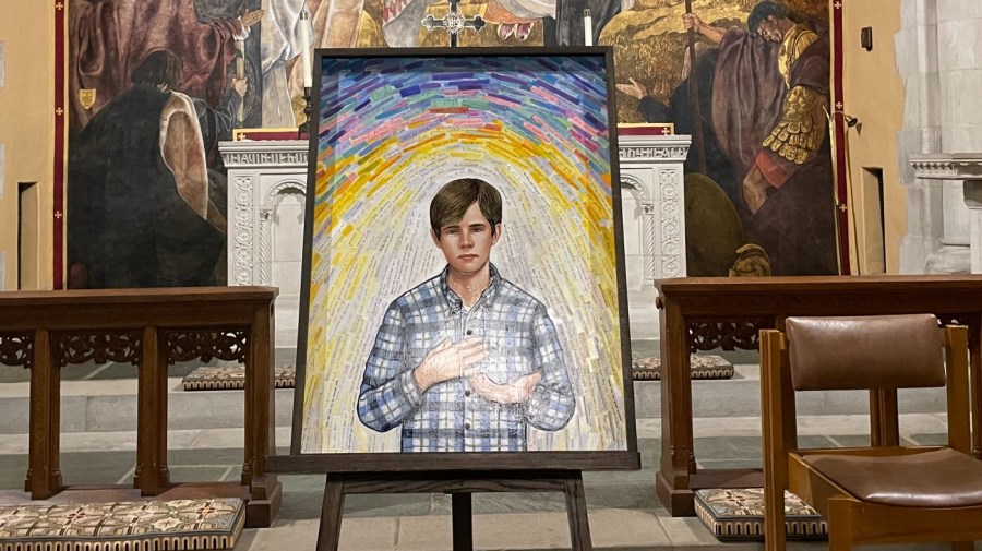 A portrait of Matthew Shepard is on display at the National Cathedral.