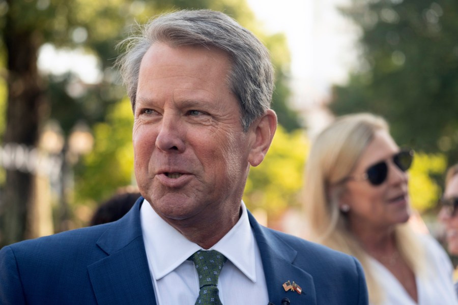 Georgia Gov. Brian Kemp speaks at the Neighborhood Lot on July 29, 2022, in McDonough, Ga.