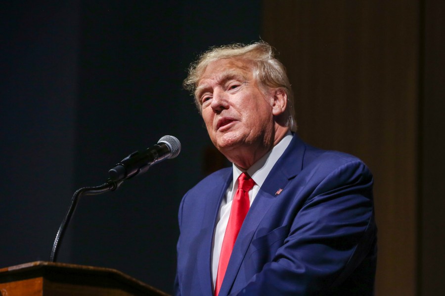 Former President Trump speaks during the New Hampshire Republican State Committee 2023 annual meeting.