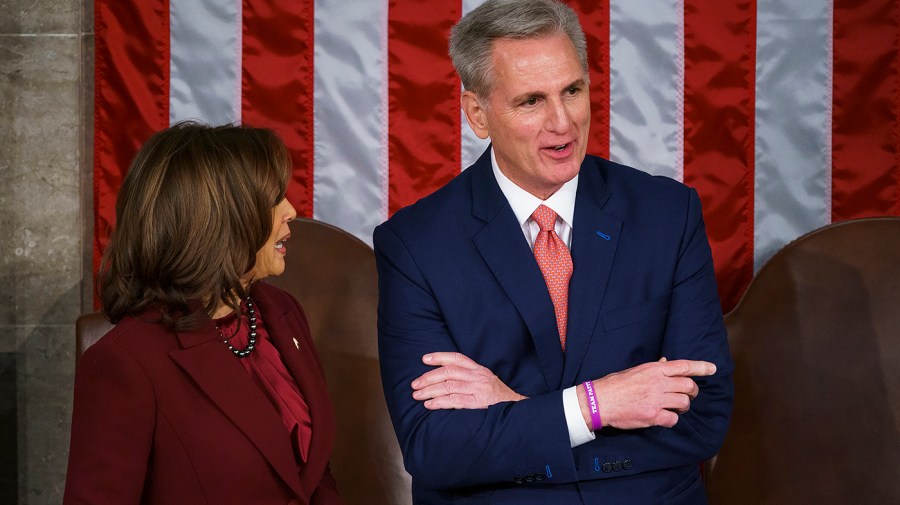 Vice President Harris speaks with Speaker Kevin McCarthy (R-Calif.)