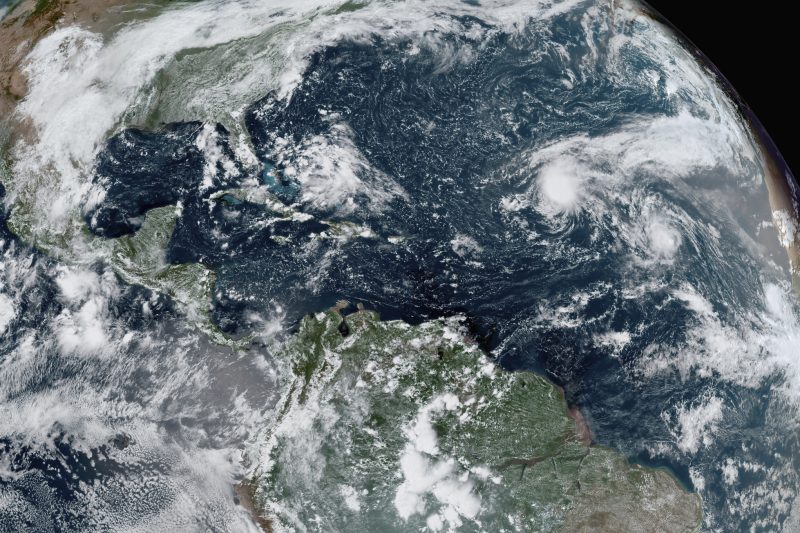 This GOES-16 GeoColor satellite image taken Thursday, Sept. 10, 2020, and provided by NOAA, shows tropical storms forming in the Atlantic during a La Nina hurricane season. La Nina has officially ended, NOAA announced Thursday. (NOAA via AP)