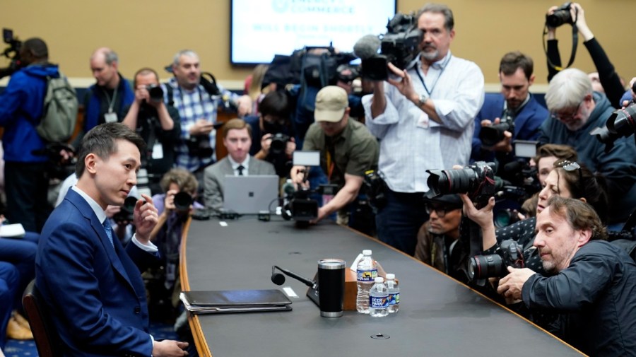 TikTok CEO Shou Zi Chew arrives to testify to a hearing of the House Energy and Commerce Committee, on the platform's consumer privacy and data security practices and impact on children, Thursday, March 23, 2023, on Capitol Hill in Washington.