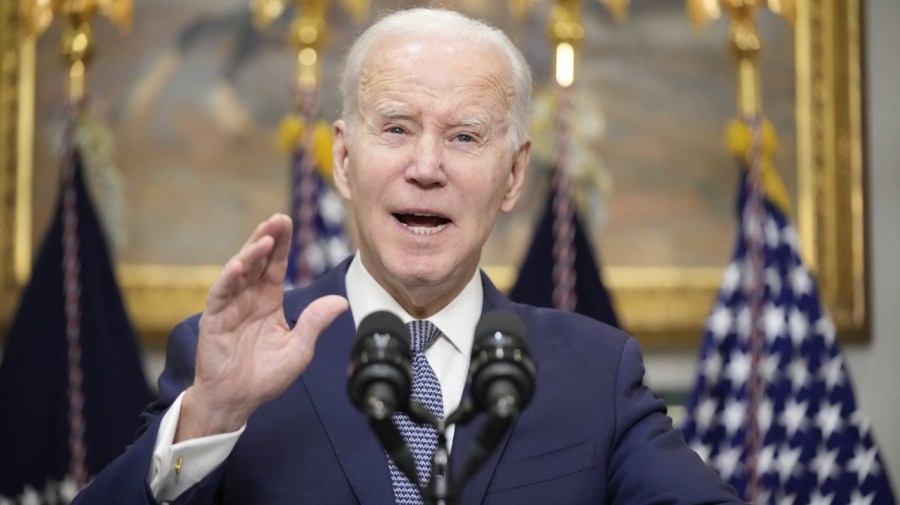 File - President Joe Biden speaks about the banking system in the Roosevelt Room of the White House, Monday, March 13, 2023 in Washington.