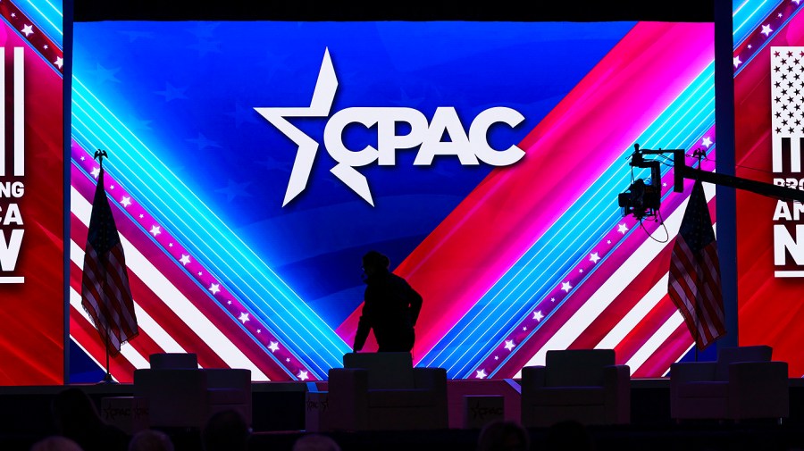 A logo of Conservative Political Action Conference (CPAC) is seen