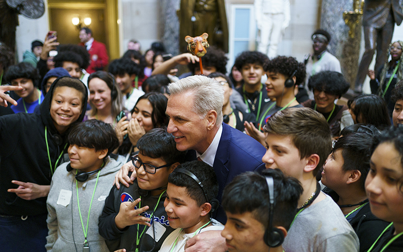 Students take a photo with Speaker Kevin McCarthy (R-Calif.)