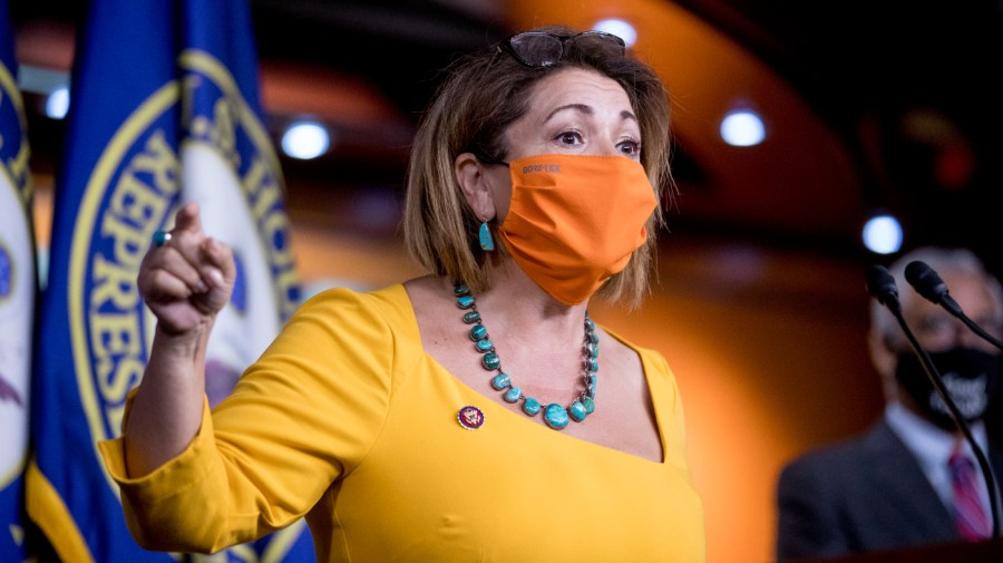 Rep. Linda Sanchez (D-Calif.) speaks at a press conference.