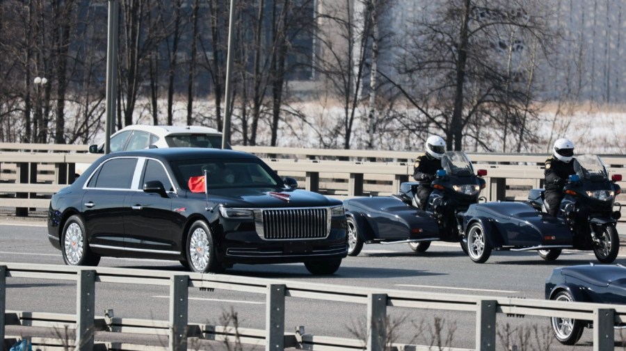 Chinese President Xi Jinping's motorcade drives from the Vnukovo-2 government airport outside Moscow, Russia, Monday, March 20, 2023.