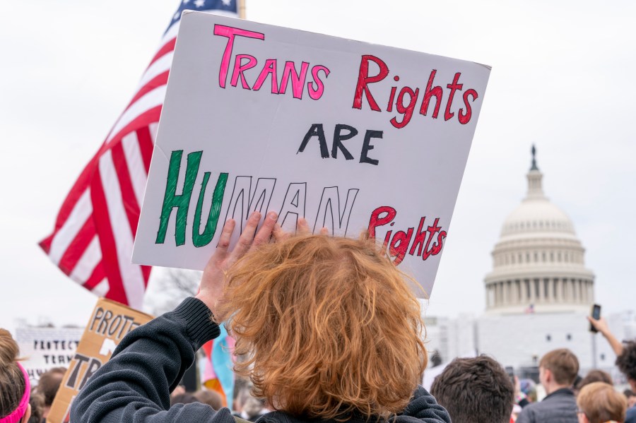 People attend a rally as part of a Transgender Day of Visibility, Friday, March 31, 2023, by the Capitol in Washington.