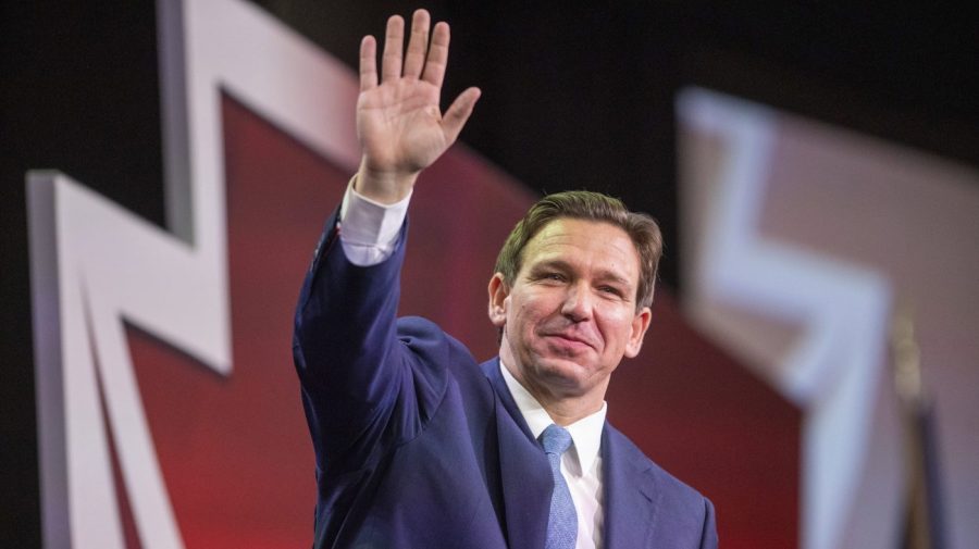 Florida Gov. Ron DeSantis speaks at the 2023 Pennsylvania Leadership Conference in East Pennsboro Township, Pa., on Saturday, April 1, 2023. (Mark Pynes/The Patriot-News via AP)