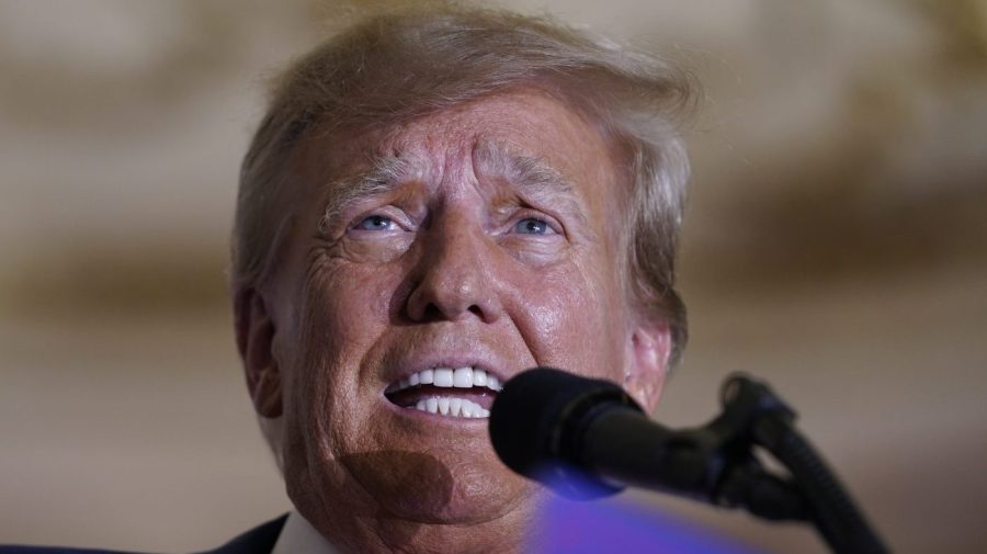 Former President Donald Trump speaks at his Mar-a-Lago estate Tuesday, April 4, 2023, in Palm Beach, Fla., after being arraigned earlier in the day in New York City. (AP Photo/Evan Vucci)