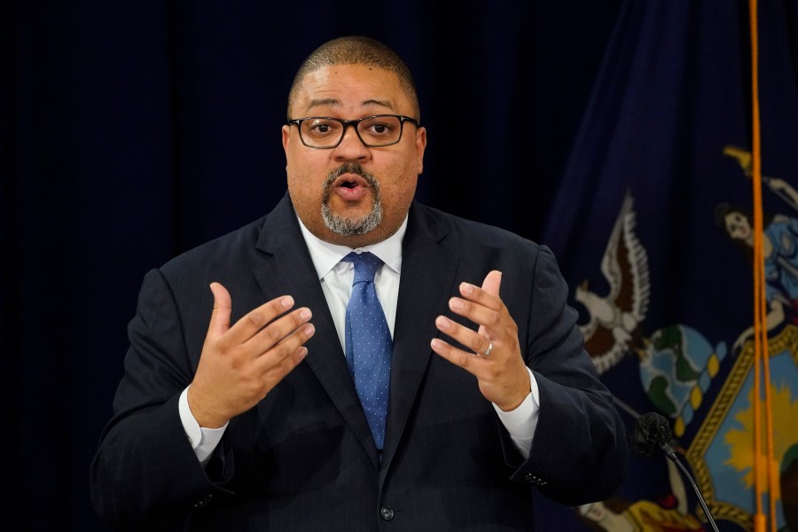 Manhattan District Attorney Alvin Bragg speaks at a press conference after the arraignment of former president Donald Trump in New York on Tuesday, April 4, 2023. (AP Photo/John Minchillo)