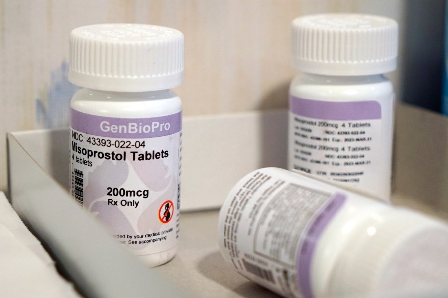 FILE - Bottles of the drug misoprostol sit on a table at the West Alabama Women's Center, March 15, 2022, in Tuscaloosa, Ala. Misoprostol induces uterus contractions that expel an embryo or fetus and other tissue. New York joined other Democratic-led states Tuesday, April 11, 2023, in stockpiling abortion pills in response to a court ruling in Texas that could limit access to the commonly used drug. (AP Photo/Allen G. Breed, File)