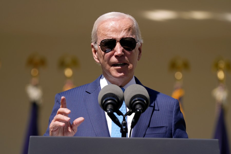 President Joe Biden speaks in the Rose Garden of the White House in Washington, Tuesday, April 18, 2023, about efforts to increase access to child care and improve the work life of caregivers. (AP Photo/Patrick Semansky)