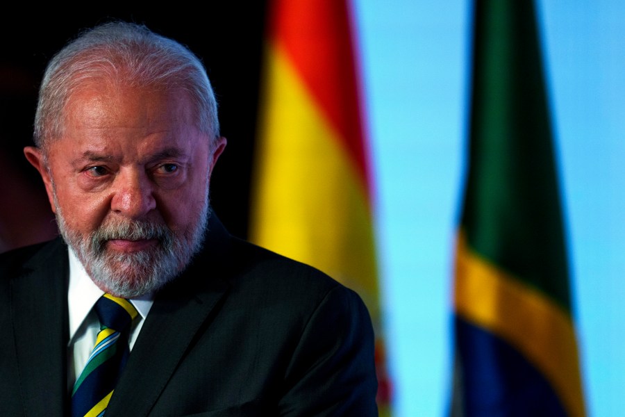 Brazilian President Luis Inacio Lula da Silva attends a business meeting at the Casa America in Madrid, Spain, Tuesday, April 25, 2023. Brazil's President Luiz Inácio Lula da Silva visits Spain on Tuesday on the second stop of a European tour aimed at resetting relations and making progress on a long-delayed trade deal between the EU and the Mercosur bloc of Argentina, Brazil, Paraguay and Uruguay. (AP Photo/Manu Fernandez)