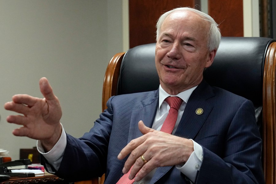 Former Arkansas Gov. Asa Hutchinson speaks during an interview in his office Wednesday, April 19, 2023, in Rogers, Ark.. (AP Photo/Sue Ogrocki)